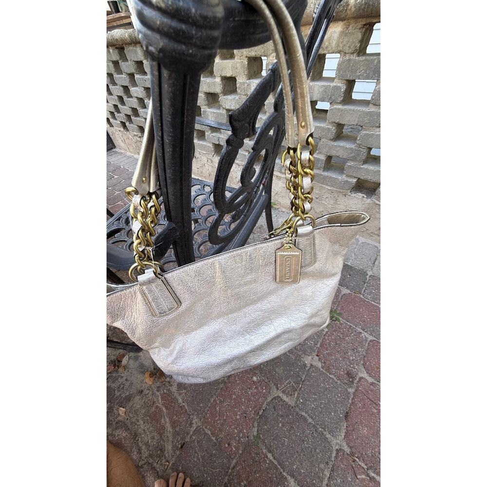 Coach Audrey Metallic Leather Tote Bag - Picture 6 of 9